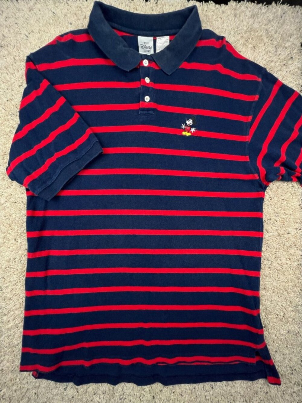 VTG Disney Store Mickey Mouse Men's Polo Shirt Striped Embroidered Emblem 2XL - Picture 2 of 8